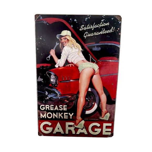 Greg Hildebrandt Other - Grease Monkey Garage Blonde Mechanic Pin Up Metal Sign by Greg Hildebrandt